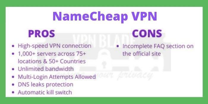 NameCheap VPN Pros & cons