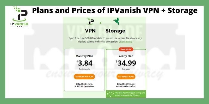 Plans and Prices of IPVanish VPN + Storage