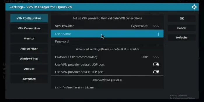 #2: Change the VPN provider to ExpressVPN and then enter the ExpressVPN username & password in the respective fields.