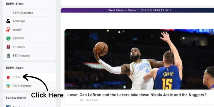 ESPN App On Side Menu For Download