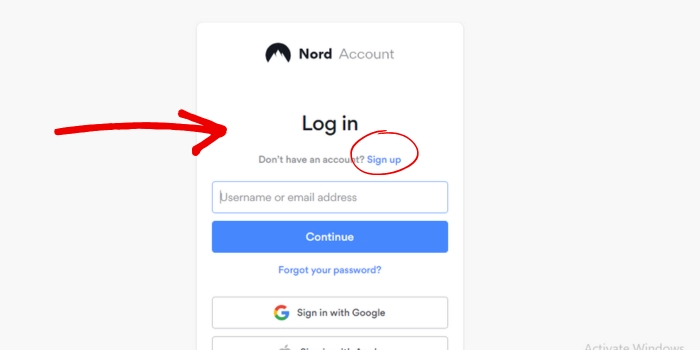 login or sign up NordVPN 